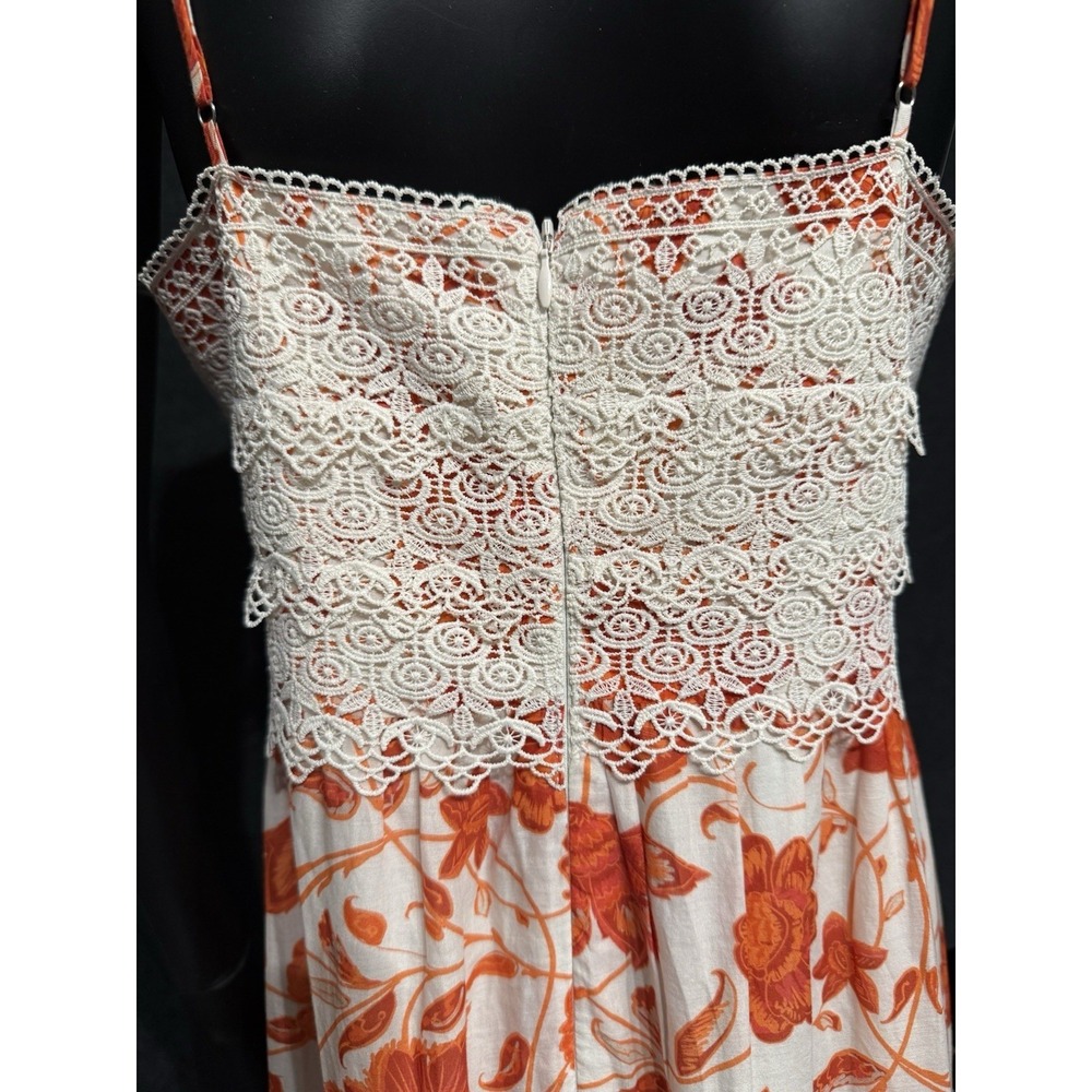 Antonio Melani Bright Orange Floral & Lace Tiered Maxi Sun Dress, Lined, Sz 10 - Picture 3 of 7